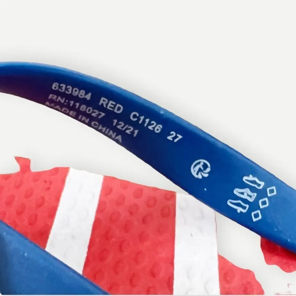 Mini Boden Kids Red Blue Striped Shark Flip Flops Sandals. Toddler 10. NEW.